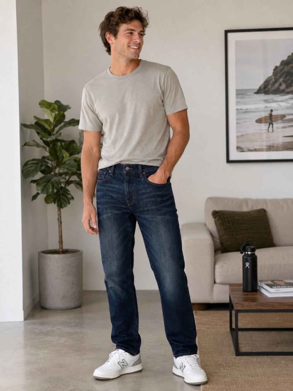 Prana Organic Cotton Blue Creased Classic Five Pocket Blue Denim Jeans 3…